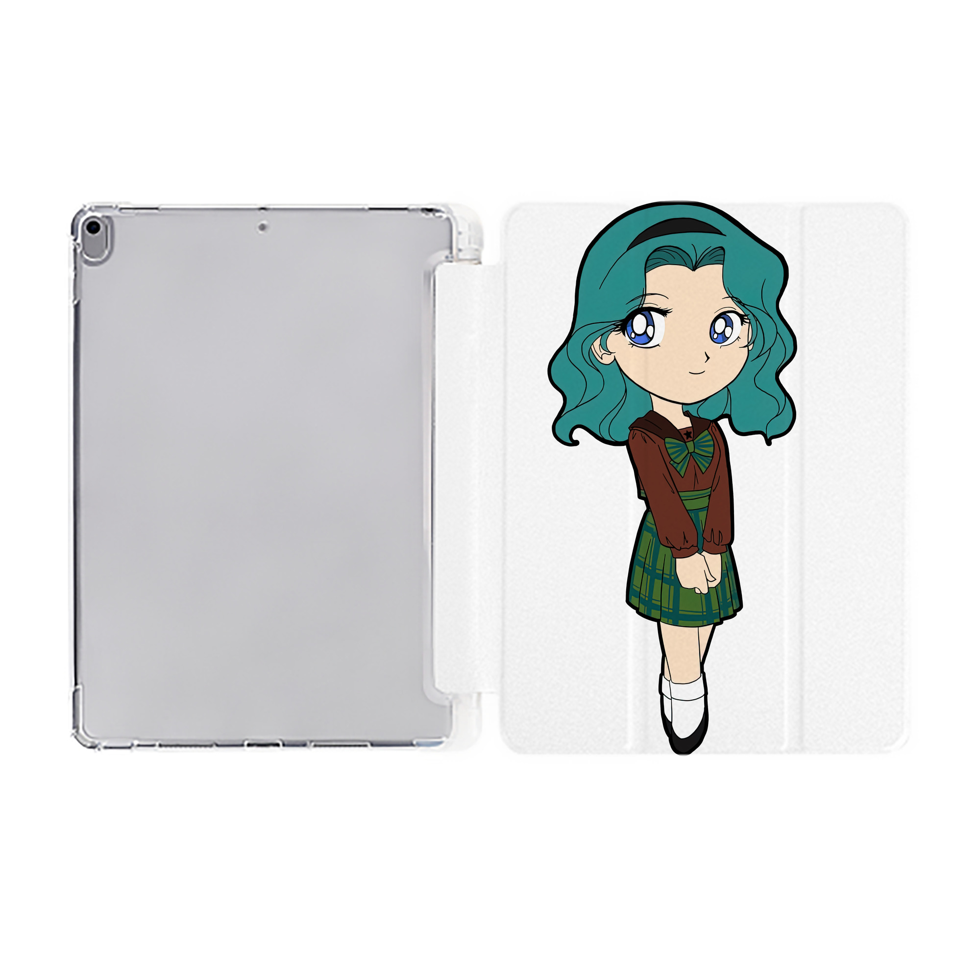 （画像用） 美少女戦士セーラームーン 海王 みちる（かいおう みちる） Sailor Moon Kaiou Michiru IPad ケース ペン収納付き 三つ折りスタンド PUレザー×シリコン 対応機種9.5/10.5/10.9インチ
